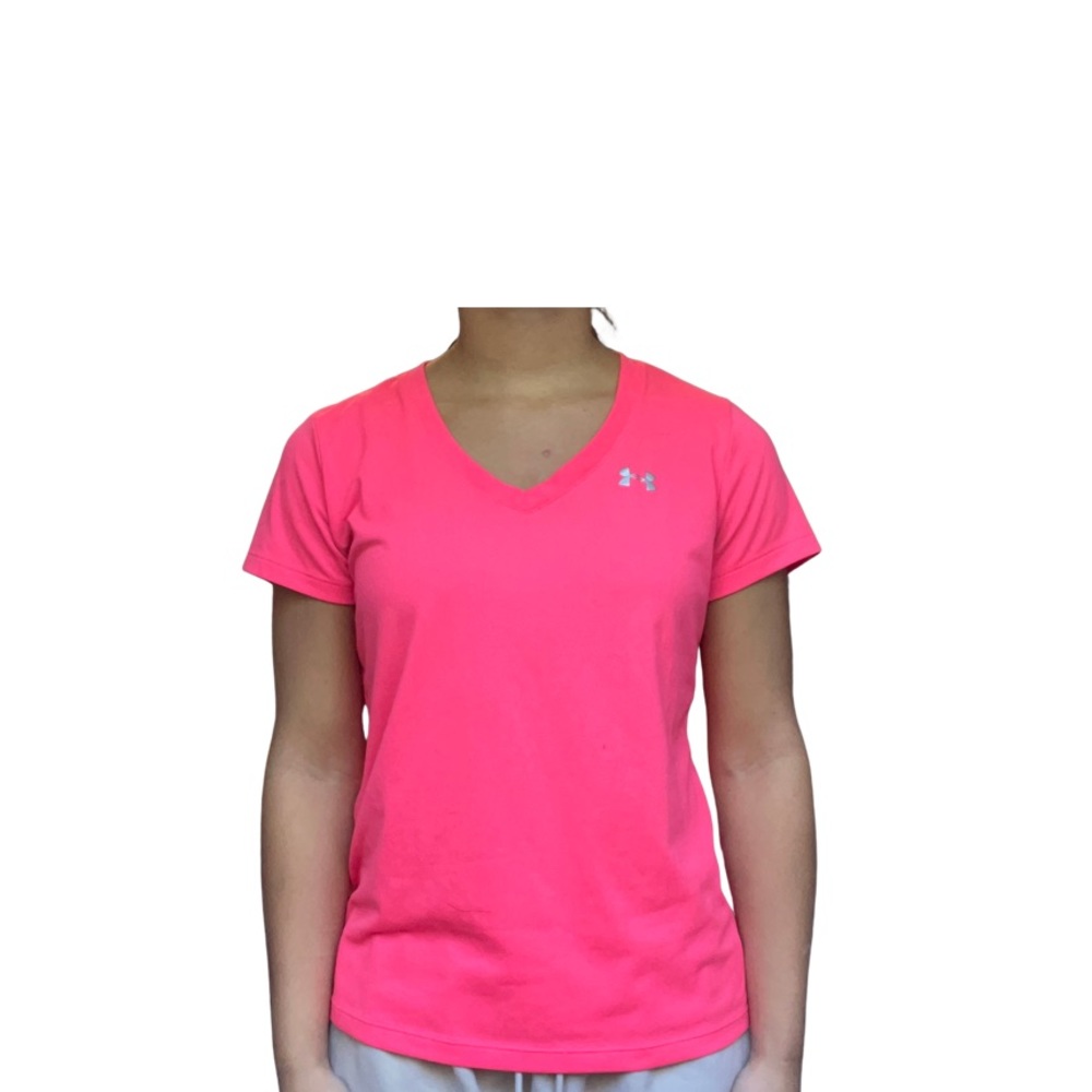 Hot Pink Women’s Under Armour V-Neck Dri-Fit Workout T-Shirt Size Medium